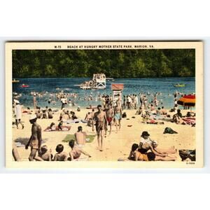 Vintage Hungry Mother State Park Marion VA Beach Bathers Postcard Linen Unused